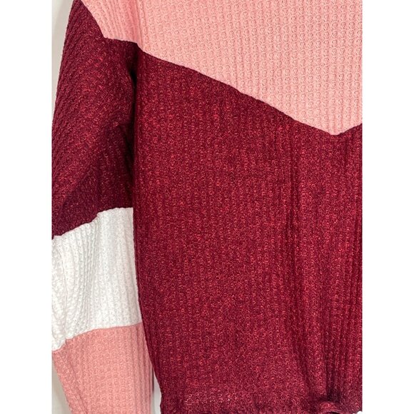 No Boundaries Top Womens Small 3 5 Waffle Knit Pink Burgundy Stripe Casual Shirt - Picture 4 of 15